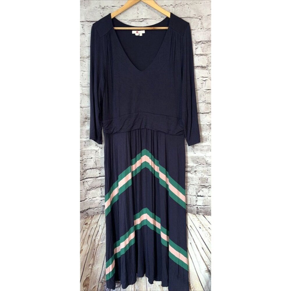 Boden Navy Maxi Dress with Green and Pink Chevron Stripes